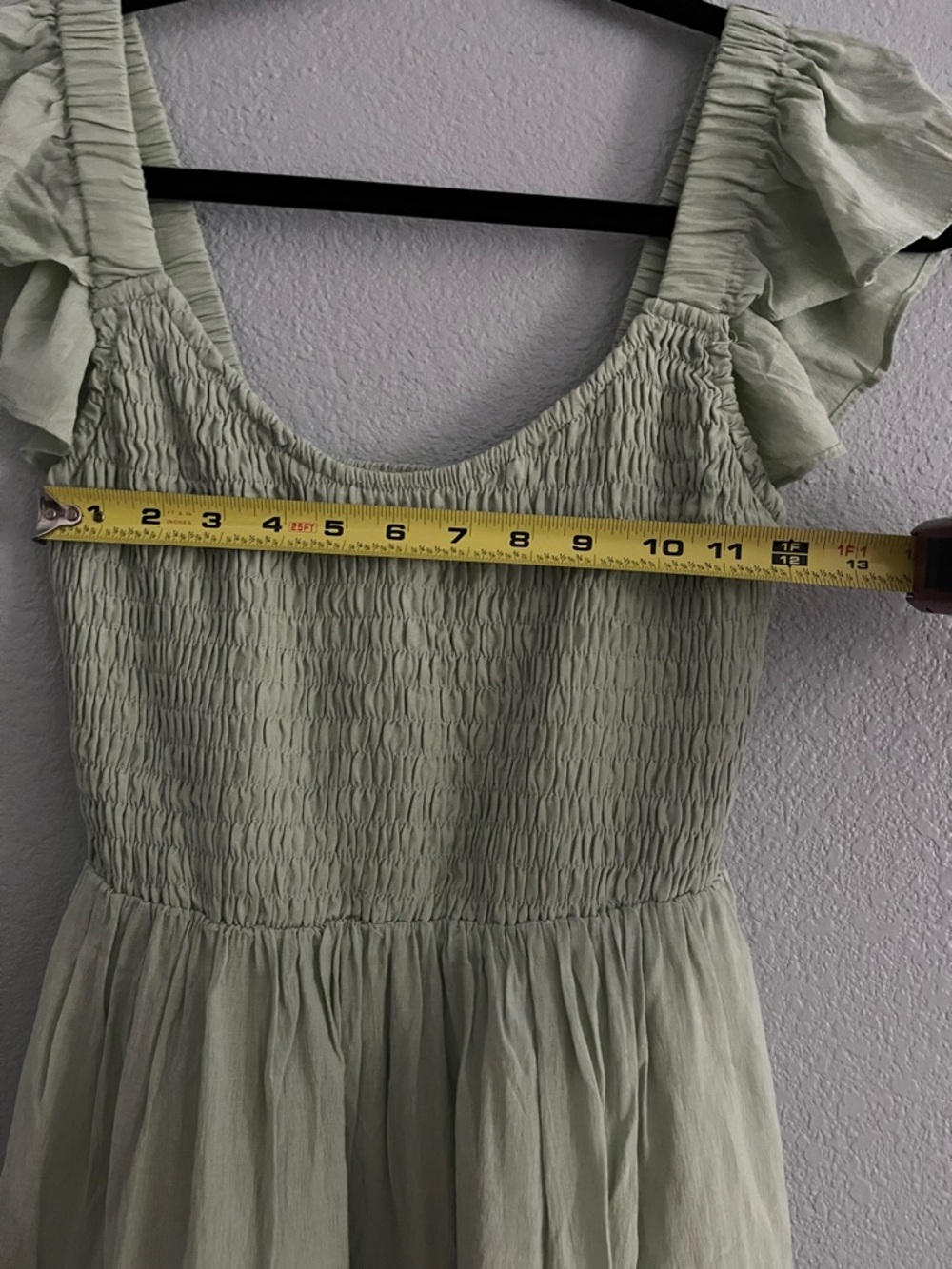 Light Pastel Green Ruffled Tiered Mini Dress Flutter Sleeves M Medium - Picture 6 of 7